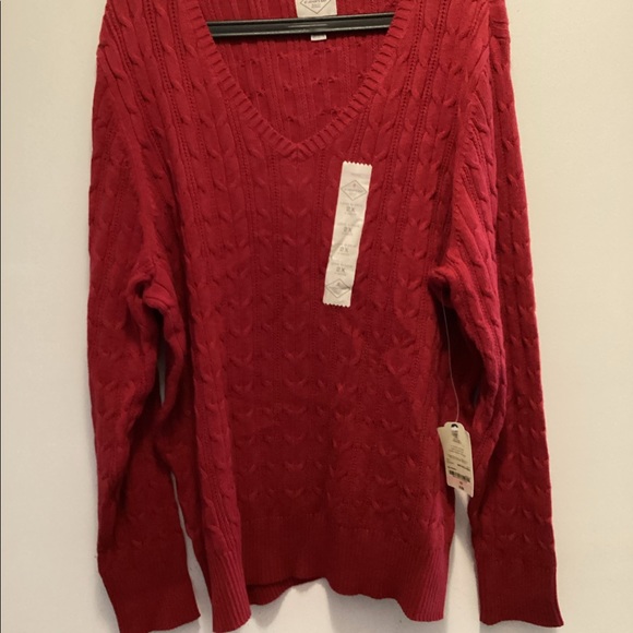New!!St John’s Bay Cotton Cable Knit Women's Sweater V-Neck Size 2X red pepper - Picture 5 of 7